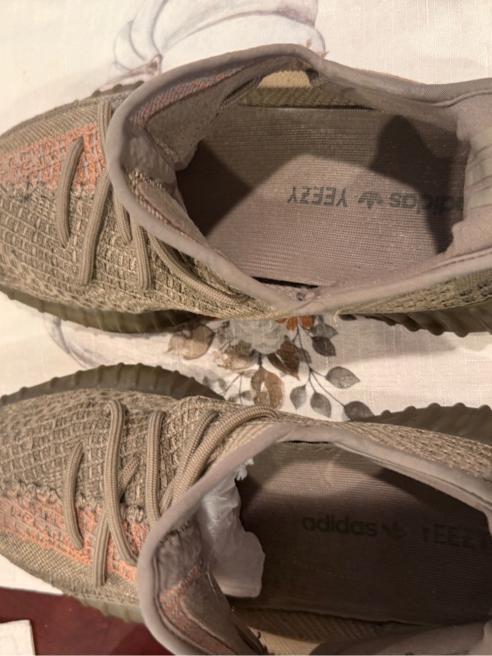 Yeezy Man’s  Knit Sneakers in Tan with Peach Accents